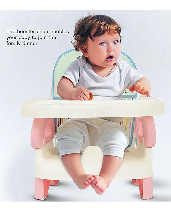 Babyhug Comfort Folding Booster Seat with 3 Point Safety Harness Built-In Cup Holder Animal Print- Pink| Adjustable Height| Easy to Install| Removable Food Tray| Washable Sear Cover