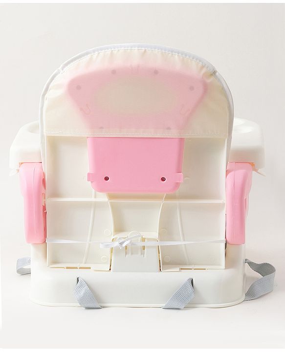 Babyhug Comfort Folding Booster Seat with 3 Point Safety Harness Built-In Cup Holder Animal Print- Pink| Adjustable Height| Easy to Install| Removable Food Tray| Washable Sear Cover