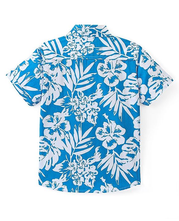 Pine Kids Cotton Half Sleeves Shirt Tropical Print - Blue