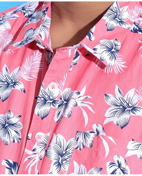 Pine Kids Cotton Half Sleeves Shirt Floral Print - Pink
