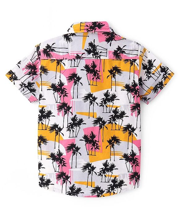 Pine Kids Cotton Woven Half Sleeves Shirt with Tree Print - Multicolour
