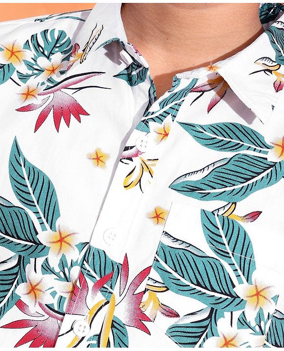 Pine Kids Cotton Woven Half Sleeves Shirt Floral Printed - White