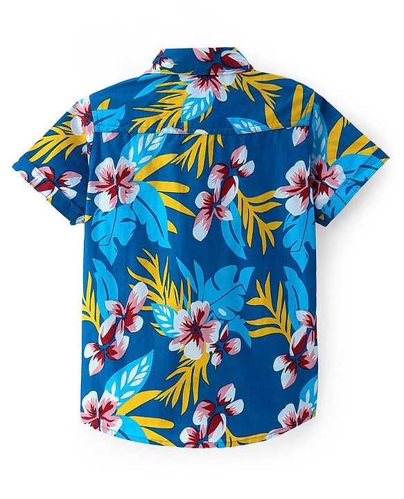 Pine Kids Cotton Woven Half Sleeves Shirt with Floral Print - Blue