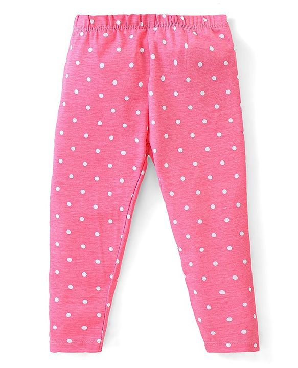 Babyhug Cotton Lycra Full Length Leggings with Floral & Polka Dots Print Pack of 3 - Pink Green & Yellow
