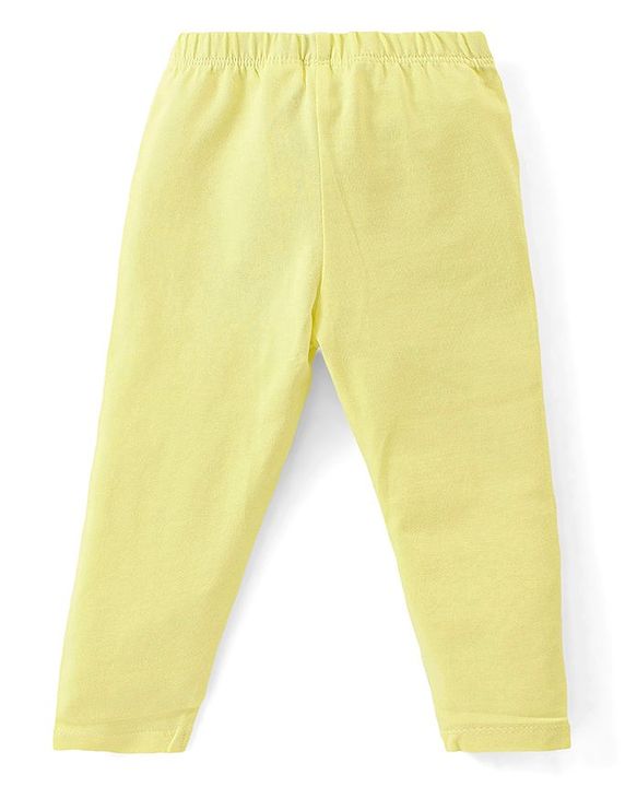 Babyhug Cotton Lycra Full Length Leggings with Floral & Polka Dots Print Pack of 3 - Pink Green & Yellow