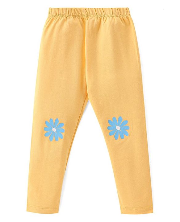 Babyhug Cotton Lycra Knit Full Length Stretchable Legging Floral Print Pack Of 3 - Green Red & Yellow