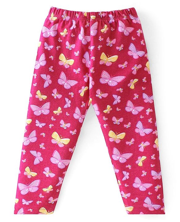 Babyhug Cotton Lycra Knit Full Length Leggings Butterfly & Dot Print Pack of 2- Multicolour