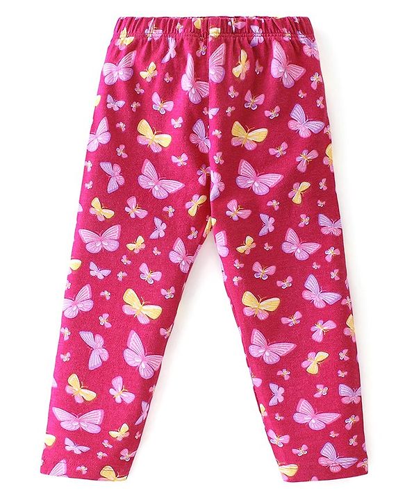 Babyhug Cotton Lycra Knit Full Length Leggings Butterfly & Dot Print Pack of 2- Multicolour