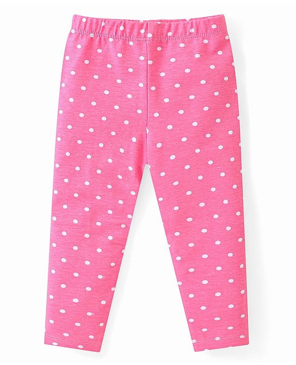 Babyhug Cotton Lycra Full Length Leggings with Floral & Polka Dots Print Pack Of 2 - Pink & Navy Blue