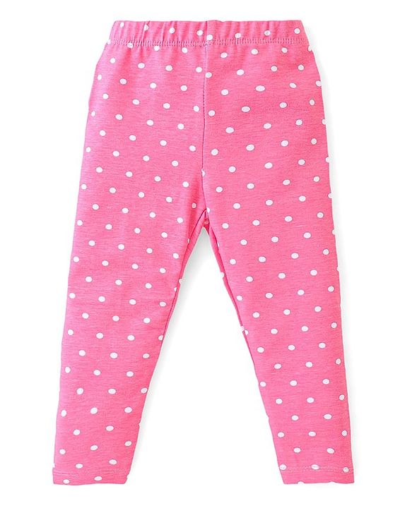 Babyhug Cotton Lycra Full Length Leggings with Floral & Polka Dots Print Pack Of 2 - Pink & Navy Blue