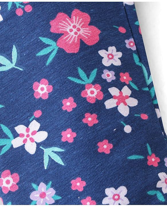Babyhug Cotton Lycra Full Length Leggings with Floral & Polka Dots Print Pack Of 2 - Pink & Navy Blue