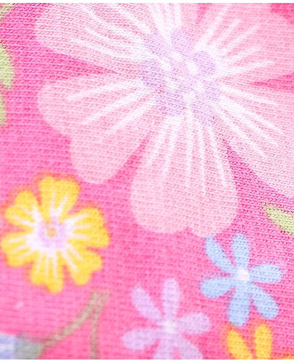 Babyhug Cotton Lycra Knit Full Length Leggings With Strech Floral Print Pack of 2 - Pink & Yellow