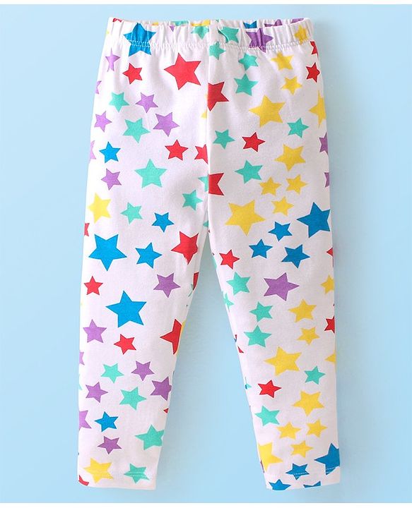 Babyhug Cotton Lycra Full Length Leggings Star & Text Print Pack of 2 - Multicolour