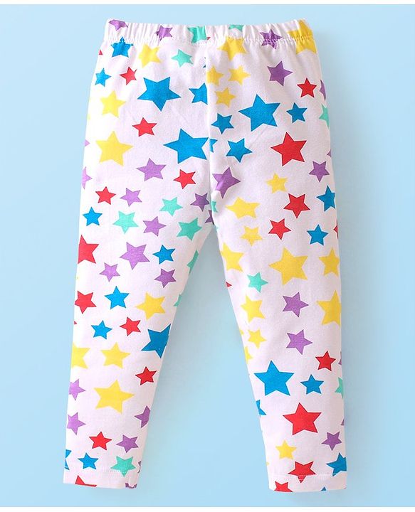 Babyhug Cotton Lycra Full Length Leggings Star & Text Print Pack of 2 - Multicolour