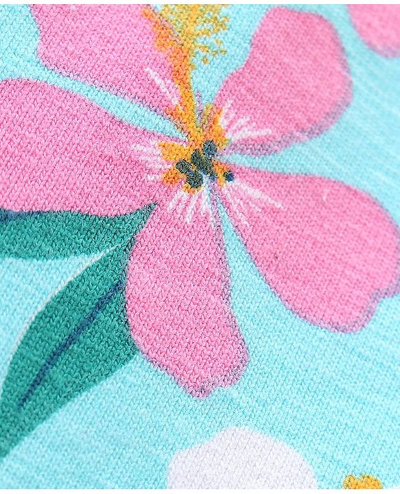 Babyhug Cotton Lycra Knit Full Length Leggings With Strech Floral Print Pack of 2 - Pink & Blue