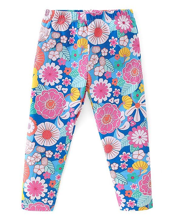 Babyhug Cotton Lycra Full Length Floral Printed Legging - Pink & Blue