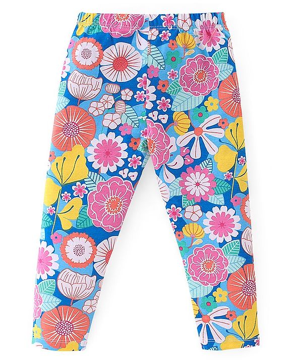 Babyhug Cotton Lycra Full Length Floral Printed Legging - Pink & Blue