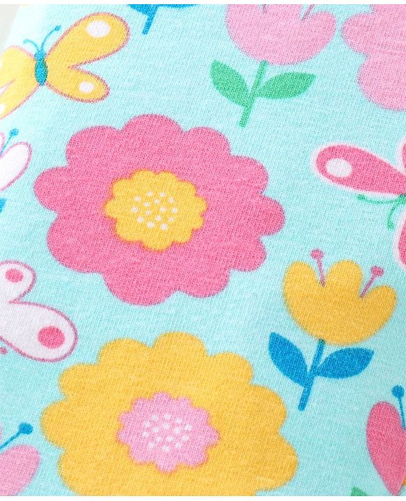 Babyhug Cotton Lycra Full Length Leggings Floral Printed - Pink & Blue