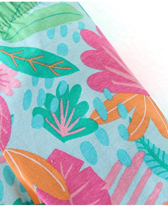 Babyhug Cotton Lycra Full Length Leggings Leaves Printed - Pink & Blue
