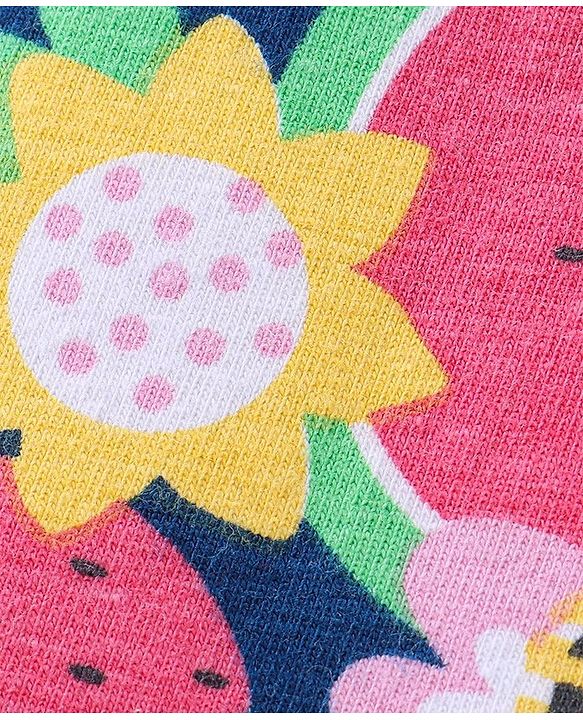 Babyhug Cotton Lycra Full Length Leggings Floral Printed - Pink & Blue
