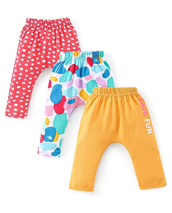 Babyhug Cotton Interlock Knit Full Length Diaper Legging Circle Print Pack of 3 - Multicolor