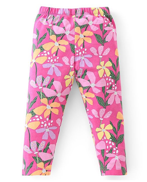 Babyhug Cotton Lycra Full Length Leggings Floral Printed - Pink