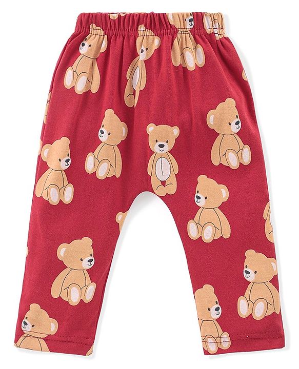 Babyhug Cotton Knit Full Length Diaper Leggings Bear Printed & Striped Pack of 3 - Red & Blue