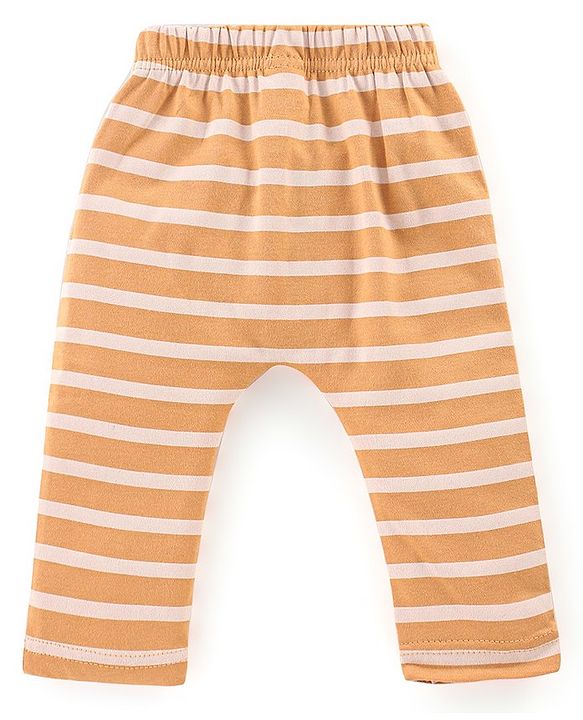 Babyhug Cotton Knit Full Length Diaper Leggings Bear Printed & Striped Pack of 3 - Red & Blue