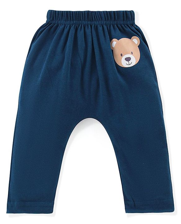 Babyhug Cotton Knit Full Length Diaper Leggings Bear Printed & Striped Pack of 3 - Red & Blue