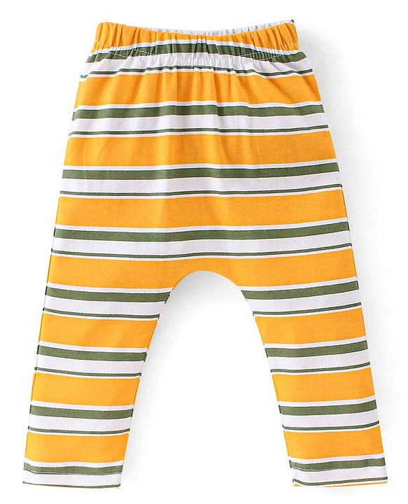 Babyhug Cotton Full Length Diaper Leggings Tiger & Stripes Print Pack Of 3- White Yellow & Green