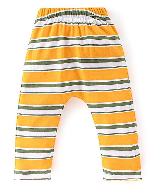 Babyhug Cotton Full Length Diaper Leggings Tiger & Stripes Print Pack Of 3- White Yellow & Green