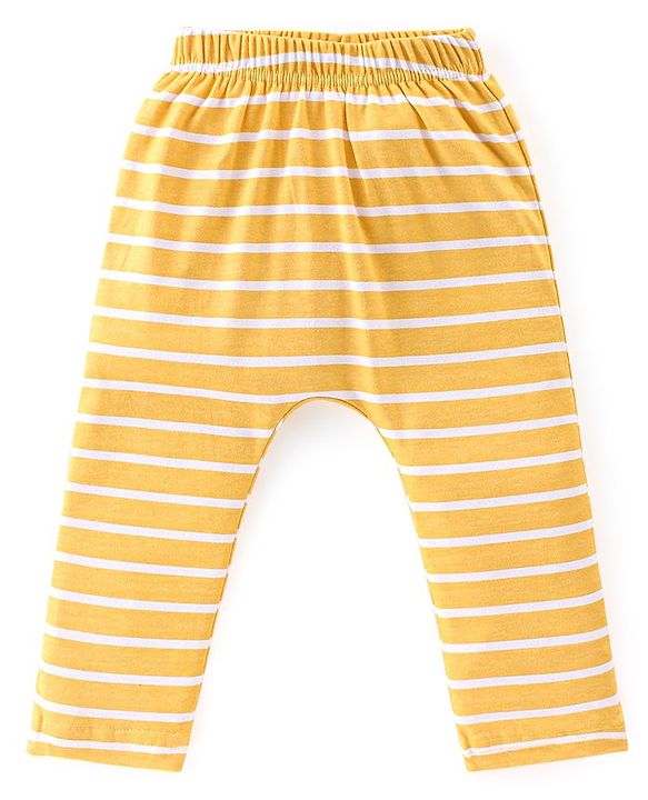 Babyhug Cotton Full Length Diaper Leggings Lion & Stripes Print Pack Of 3- White Yellow & Green