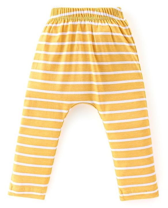 Babyhug Cotton Full Length Diaper Leggings Lion & Stripes Print Pack Of 3- White Yellow & Green
