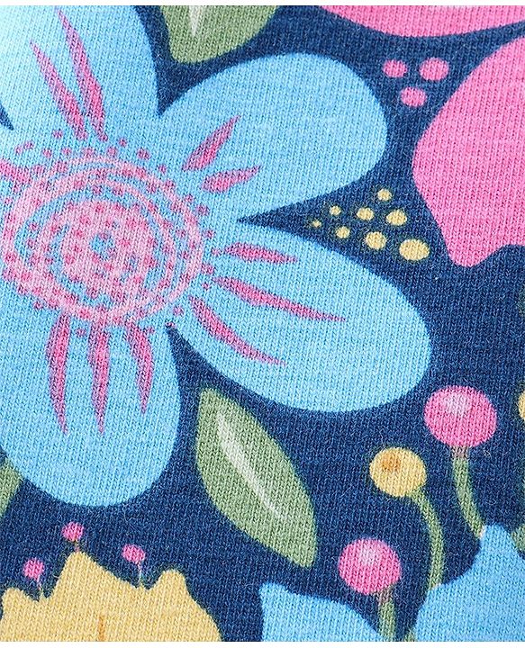 Babyhug Cotton Lycra Full Length Leggings Floral Printed - Pink & Blue