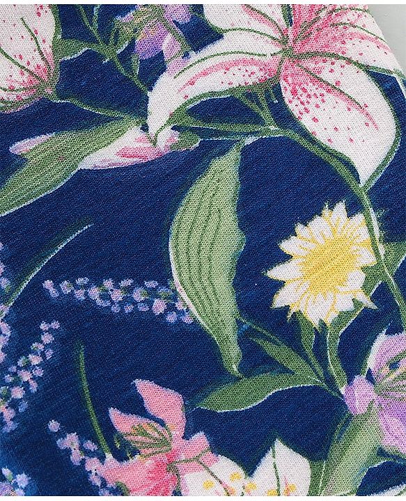 Babyhug Cotton Lycra Full Length Floral Printed Legging - Navy Blue