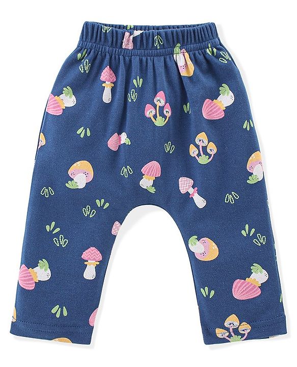 Babyhug Cotton Knit Full Length Diaper Leggings Mushroom Printed Pack of 3 - Pink Yellow & Blue