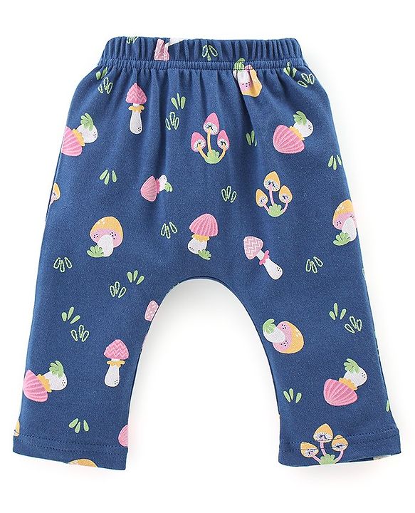 Babyhug Cotton Knit Full Length Diaper Leggings Mushroom Printed Pack of 3 - Pink Yellow & Blue
