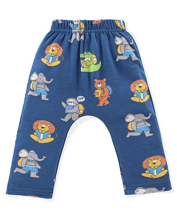 Babyhug Interlock Knit Full Length Diaper Pants Jungle Animals Printed Pack of 3 - Blue & Green