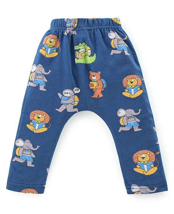 Babyhug Interlock Knit Full Length Diaper Pants Jungle Animals Printed Pack of 3 - Blue & Green