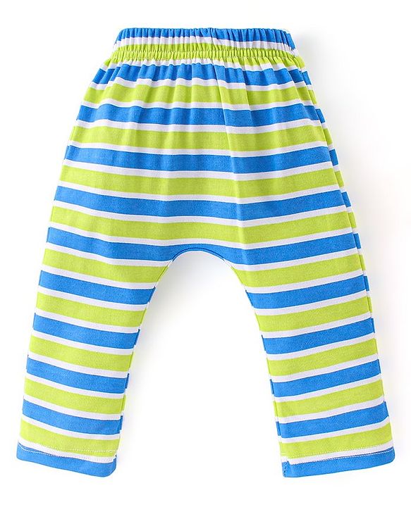 Babyhug Cotton Full Length Diaper Leggings Dino & Stripes Print Pack Of 3- Blue & Green