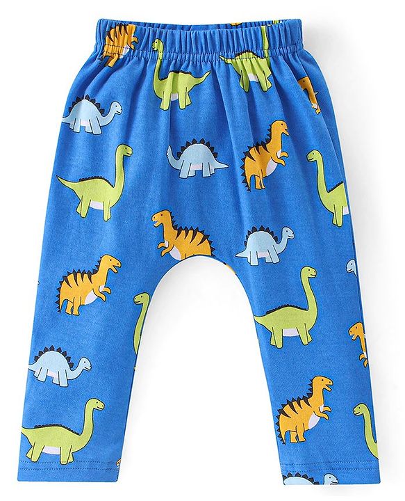 Babyhug Cotton Full Length Diaper Leggings Dino & Stripes Print Pack Of 3- Blue & Green