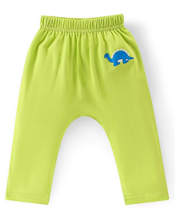 Babyhug Cotton Full Length Diaper Leggings Dino & Stripes Print Pack Of 3- Blue & Green