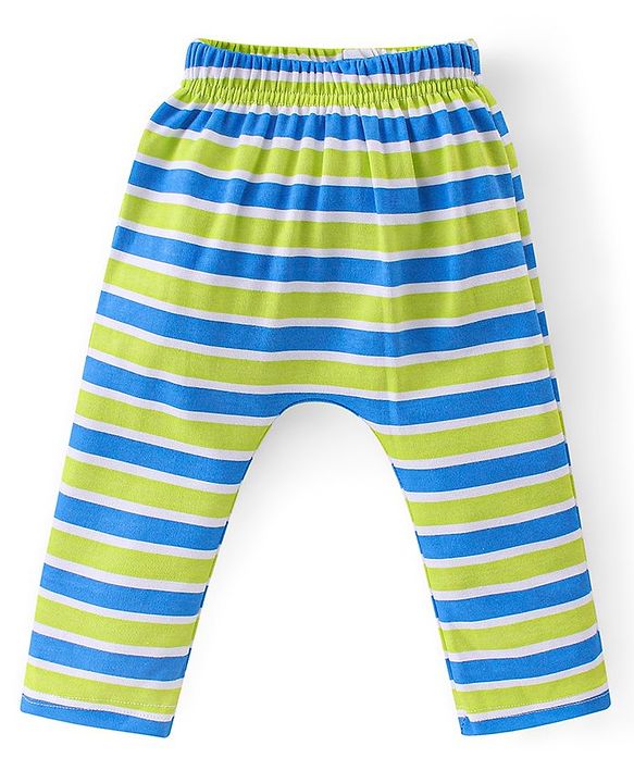 Babyhug Cotton Full Length Diaper Leggings Dino & Stripes Print Pack Of 3- Blue & Green