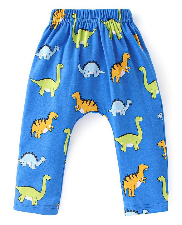 Babyhug Cotton Full Length Diaper Leggings Dino & Stripes Print Pack Of 3- Blue & Green