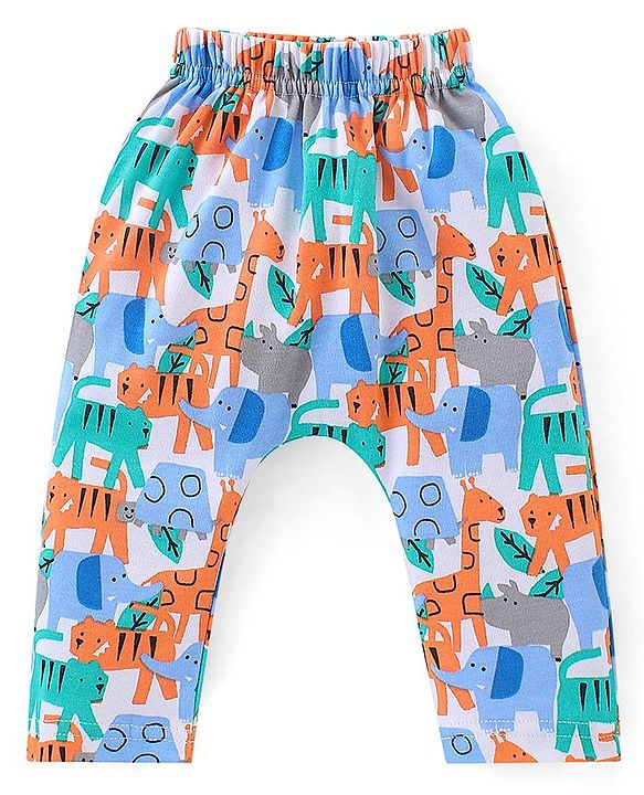 Babyhug Interlock Cotton Knit Stripes & Giraffe Printed Diaper Leggings Pack of 3 - Multicolour