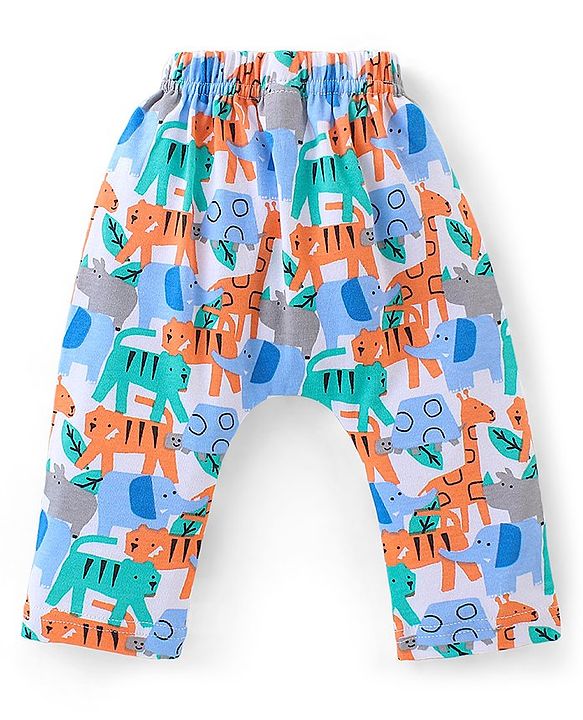 Babyhug Interlock Cotton Knit Stripes & Giraffe Printed Diaper Leggings Pack of 3 - Multicolour