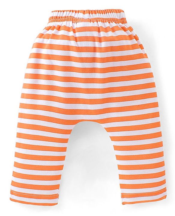 Babyhug Interlock Cotton Knit Stripes & Giraffe Printed Diaper Leggings Pack of 3 - Multicolour