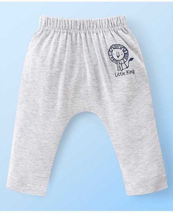 Babyhug Cotton Knit Interlock Full Length Diaper Leggings With Animals Print Pack Of 3 - Blue & Grey