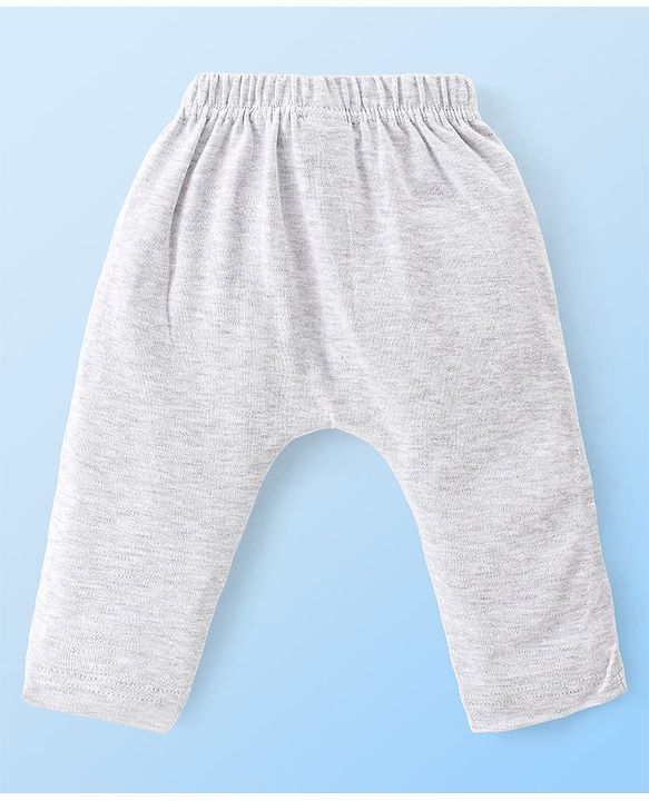 Babyhug Cotton Knit Interlock Full Length Diaper Leggings With Animals Print Pack Of 3 - Blue & Grey