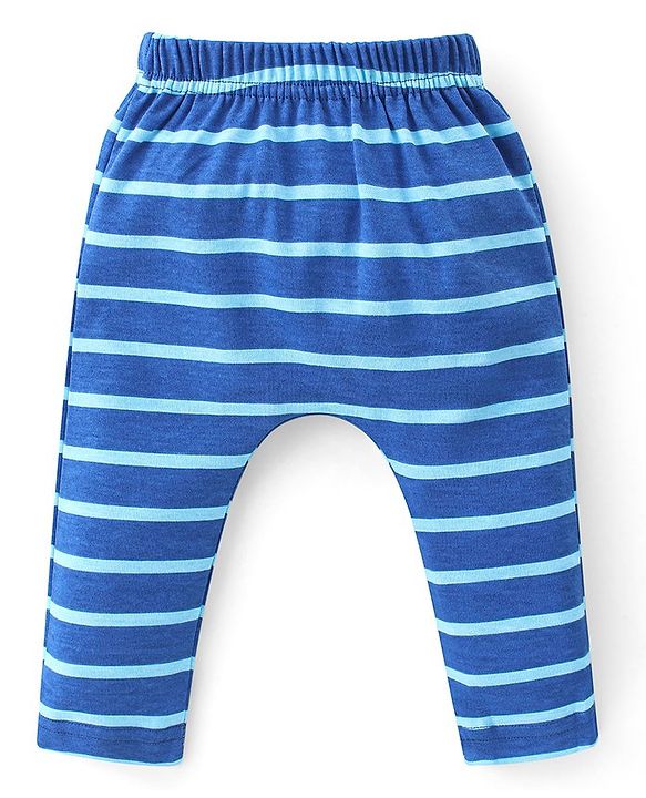 Babyhug Cotton Knit Interlock Full Length Diaper Leggings With Animals Print Pack Of 3 - Blue & Grey